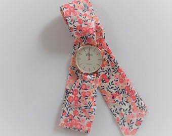 Montre foulard fille à nouer bracelet tissu Liberty wiltshire pois de senteur bracelet fille cadeau Noël