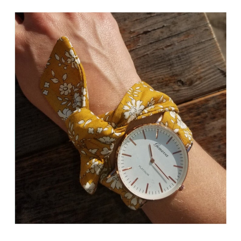 Montre foulard femme 1 bracelet supplémentaire Montre bracelet tissu Liberty cadeau fait main saint valentin image 6