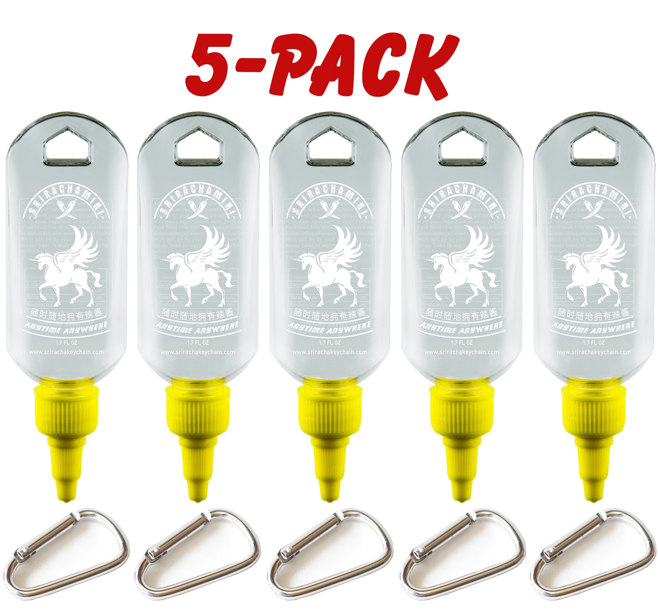Sriracha Mini Hot Sauce Keychain Bottle 5pack, 1.7oz sauce Not