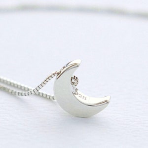 Mini Crescent Moon Sterling Silver Necklace, FREE SHIPPING, Petite Lunar Moon Jewelry, Girl's Celestial Moon Charm Birthday Necklace Gift