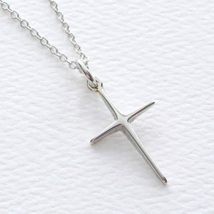 Sterling Silver Dainty Cross Necklace, Christmas Star Cross Jewelry Spiritual Gift, Women&#39;s Religious Faith Cross Pendant, FREE SHIPPING