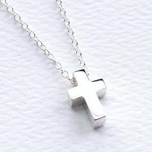 Sterling Silver Cross Bead Necklace, Dainty 3D Cross Crucifix Charm, FREE SHIPPING, Christian Religious Faith Baptism Confirmation Necklace