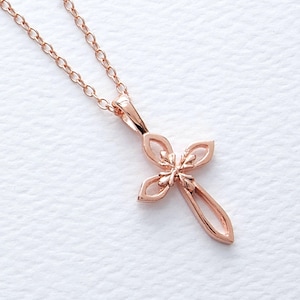 Roségouden kruisketting, 925 sterlingzilver 24-karaats roségoud verguld christelijk kruis, GRATIS VERZENDING, religieus kerstfeest, doopbevestiging