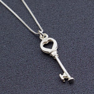 Sterlingzilveren sleutel tot mijn hart-ketting, GRATIS VERZENDING, Skeleton Key Heart Outline Charm, Love Valentijnsdag, Moederdag, Verjaardagscadeau