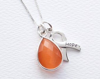 Leukemia Awareness Sterling Silver Necklace, Kidney Cancer, Multiple Sclerosis, ADHD Awareness, Hydrothermal Quartz Pendant, FREE SHIPPING