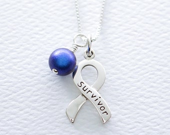 Colon Cancer Sterling Silver Awareness Necklace, Colorectal, Child Abuse, Anti Bullying, Huntingtons Disease, Cancer Survivor, FREE SHIPPING