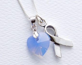 Esophageal Cancer, Stomach Cancer, Gastric Cancer, Small Intestinal Cancer Awareness Sterling Silver Necklace, Periwinkle Blue Crystal Heart