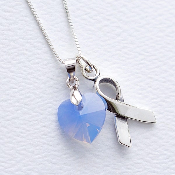 Esophageal Cancer, Stomach Cancer, Gastric Cancer, Small Intestinal Cancer Awareness Sterling Silver Necklace, Periwinkle Blue Crystal Heart