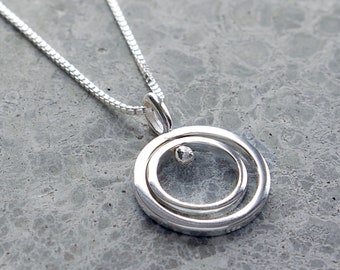 Circles Sterling Silver Necklace, Double Circle Necklace, Silver Round Pendant, Womens Modern Circles, 2 Two Circles Necklace, FREE SHIPPING