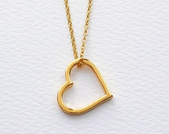 Gold Heart Necklace, 24k Gold Vermeil Style Heart, Gold Heart Pendant, Valentine's Jewelry for Women, Anniversary Necklace, FREE SHIPPING