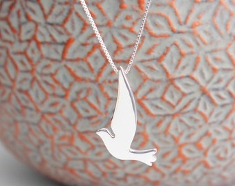 Collier colombe en argent sterling, bijoux pendentif colombe de Noël, livraison gratuite, cadeau religieux chrétien, collier nature oiseau, colombe pour femme