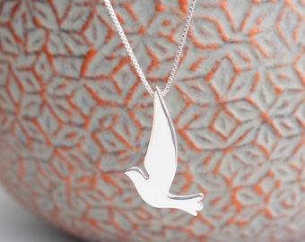 Dove Sterling Silver Necklace, Christmas Dove Pendant Jewelry, FREE SHIPPING, Christian Religious Gift, Bird Nature Necklace, Woman's Dove