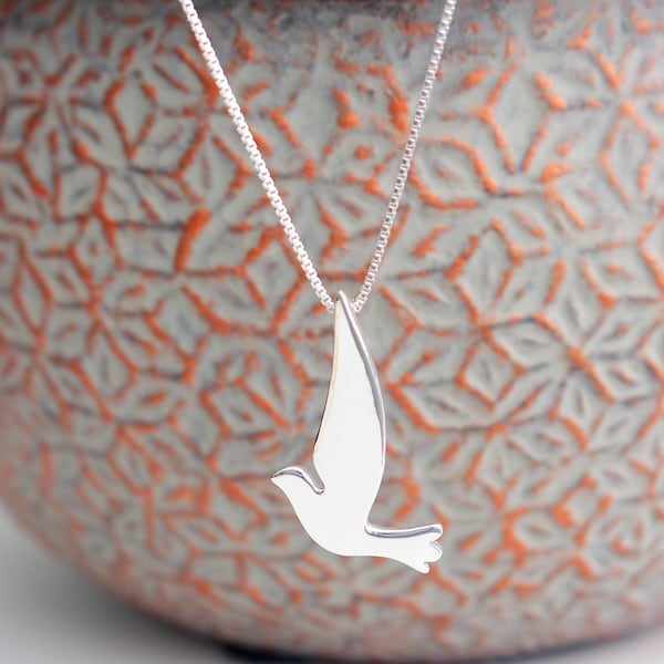 Dove Sterling Silver Necklace, Christmas Dove Pendant Jewelry, FREE SHIPPING, Christian Religious Gift, Bird Nature Necklace, Woman's Dove