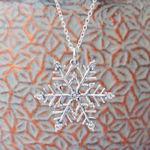 925 Sterling Silver Snowflake with Nano Gemstones Necklace, Winter Holiday Jewelry, Snow Flake Pendant, Christmas Jewelry, FREE SHIPPING