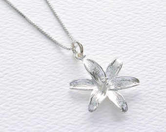 Sterling Silver Lily Flower Pendant Necklace, Mothers Day Jewelry Gift, Anniversary Necklace, Botanical Blossom Nature Charm, FREE SHIPPING