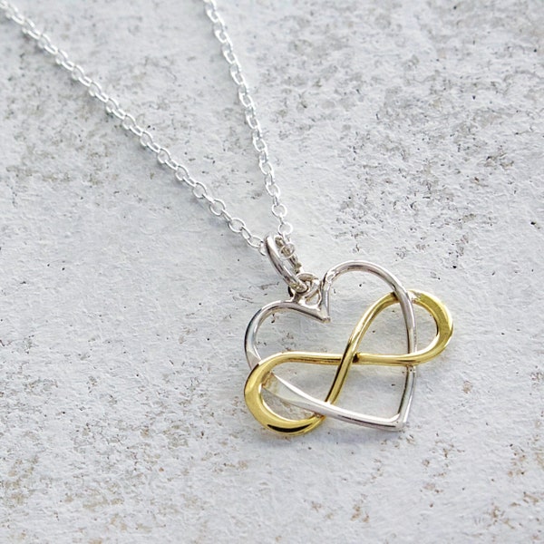 Infinity Heart Sterling Silver Necklace with Bronze Infinity Symbol, Infinite Love Jewelry, Best Friends Forever Necklace, Valentines Heart