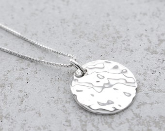 Sterling Silver Hammered Disc Pendant Necklace, FREE SHIPPING, Hammered Circle Jewelry, Silver Round Pendant, Women's Simple Circle Necklace