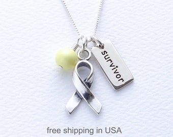 Bladder Cancer, Bone Cancer, Sarcoma, Spina Bifida, Endometriosis, or Support Our Troops Sterling Silver and Yellow Pearl Awareness Necklace