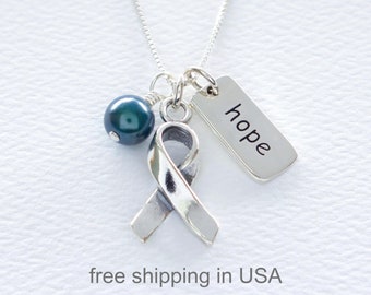 Ovarian Cancer Teal Sterling Silver Awareness Necklace, Cervical, Gynecological, Vaginal Cancer, Sexual Assault, PTSD, Tourette's Syndrome