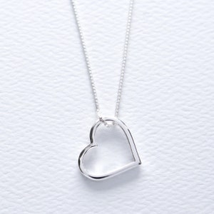 Open Heart Sterling Silver Pendant Necklace, Women Heart Jewelry, FREE SHIPPING, Valentine Mother's Day Anniversary Heart Charm Gift image 1