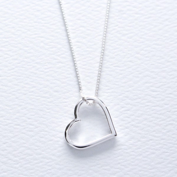 Open Heart Sterling Silver Pendant Necklace, Women Heart Jewelry, FREE SHIPPING, Valentine Mother's Day Anniversary Heart Charm Gift