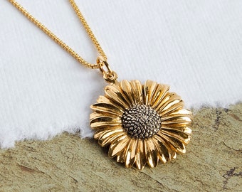 Collana con margherita, ciondolo a forma di margherita in bronzo e argento sterling, collana con fiori, gioielli per la festa della mamma, collana per anniversario di matrimonio, SPEDIZIONE GRATUITA