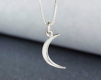 Crescent Moon Sterling Silver Necklace, Minimal Celestial Moon Jewelry, Silver Moon Pendant, Lunar Necklace, Space Jewelry, FREE SHIPPING