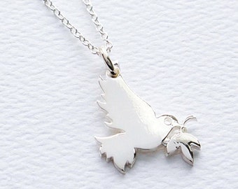 Dove Sterling Silver Necklace, Dove Charm, Peace Necklace, Bird Pendant, Easter Christian Religious Dove, Christmas Jewelry, FREE SHIPPING