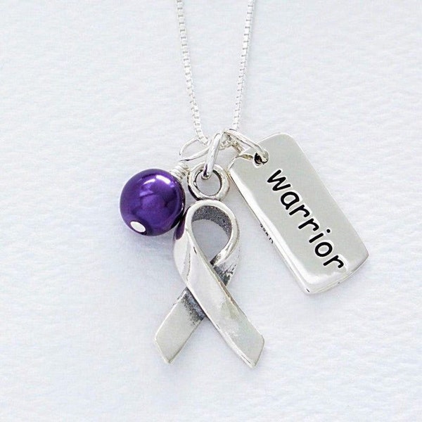 Pancreatic Cancer Sterling Silver Awareness Necklace, Alzheimer's, Cystic Fibrosis, Epilepsy, Sarcoidosis, Cancer Survivor Purple Jewelry