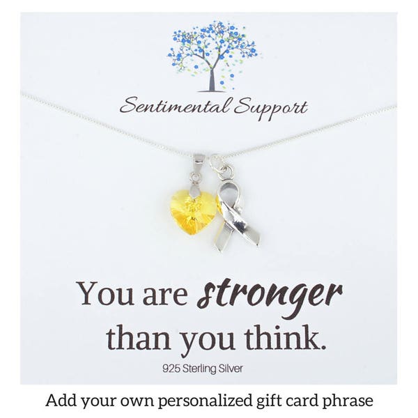 Bladder Cancer, Bone Cancer, Sarcoma, Spina Bifida, Endometriosis, or Support Our Troops Sterling Silver and Yellow Heart Awareness Necklace