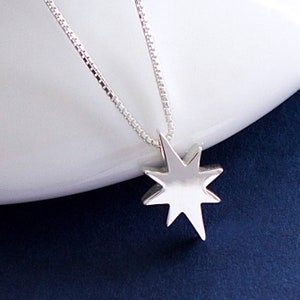 North Star Sterling Silver Necklace, Celestial Jewelry, FREE SHIPPING, Christmas Star Necklace, Silver Star Bead, Eight Point Lucky Star