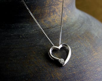 Collier coeur en argent CZ, coeur en argent sterling 925, bijoux zircone cubique, bijoux coeur Saint-Valentin, cadeau de mariage d'anniversaire livraison gratuite