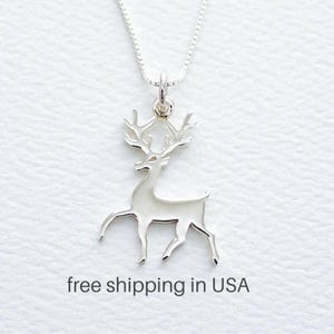 Rentier Sterling Silber Halskette, KOSTENLOSER VERSAND, Weihnachten Urlaub Rudolph Rentier Geschenk, Wald Natur Schmuck, Hirsch Antilope Hirsch Charme