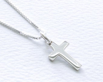 Small Sterling Silver Cross Pendant Necklace, Cross Crucifix Charm 12x7 mm, FREE SHIPPING, Christian Religious, Baptism Confirmation Gift