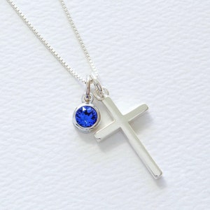 Sterling Silver Cross and Swarovski Crystal Birthstone Necklace, Women ...