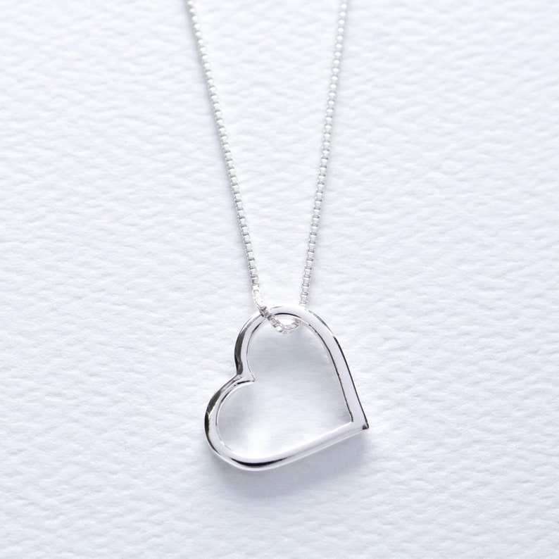 Open Heart Sterling Silver Pendant Necklace, Women Heart Jewelry, FREE SHIPPING, Valentine Mother's Day Anniversary Heart Charm Gift image 1