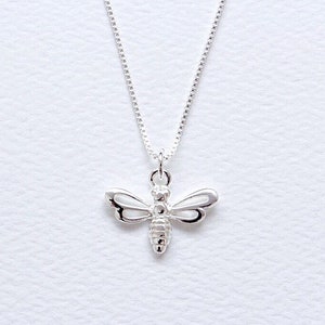 Sterling Silver Tiny Bee Charm Necklace, Honeybee Bumblebee Pendant, Insect Bug Good Luck Jewelry, Daughter Bridesmaid Flower Girl Necklace