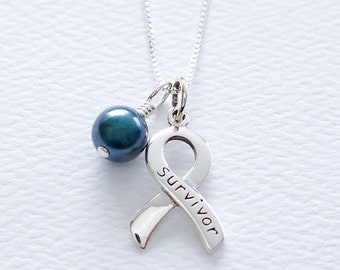 Ovarian Cancer Sterling Silver Awareness Necklace, Cervical, Gynecological, Vaginal Cancer, Sexual Assault, PTSD, Tourette's Syndrome, PCOS