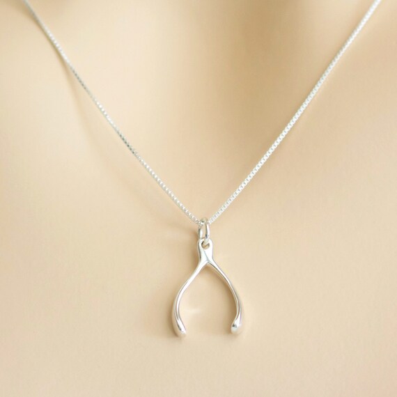 Genuine 925 Sterling Silver Wish Bone Wishbone Pendant Necklace Small Charm