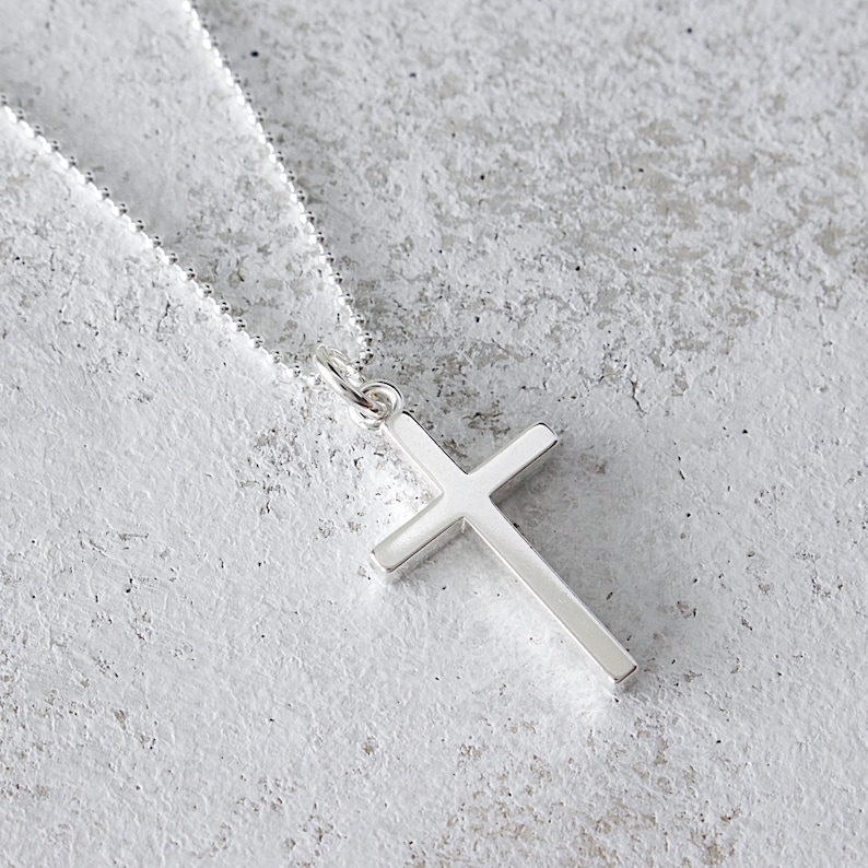 Sterling Silver Cross Necklace, Religious Jewelry Gift, Womens Christian Faith Medium Cross Pendant, Christmas Cross Gift, FREE SHIPPING 画像 2