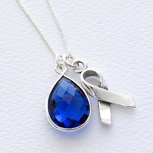 Colon Cancer Sterling Silver Awareness Necklace, Blue Quartz Pendant ...