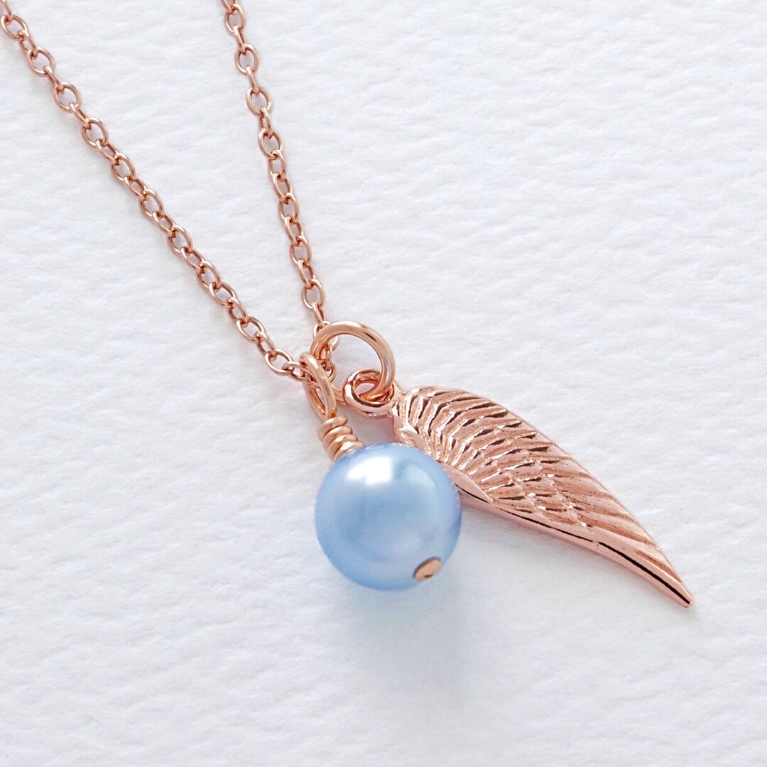 Rose Gold Angel Wing and Swarovski Birthstone Pearl Bereavement