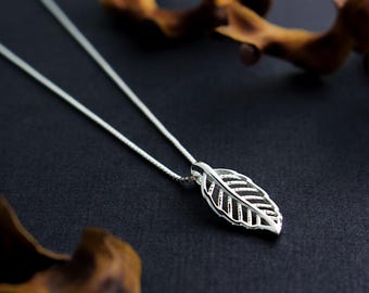 Sterling Silver Leaf Necklace, Botanical Nature Jewelry, Leaf Slide Pendant, Fall Autumn Necklace, Tree Leaves Necklace, FREE SHIPPING