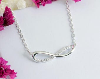 Collier infini en argent avec zircons cubiques, bijoux en argent sterling à maillons infini CZ, collier pour la Saint-Valentin, bijoux pour l'éternité, livraison gratuite