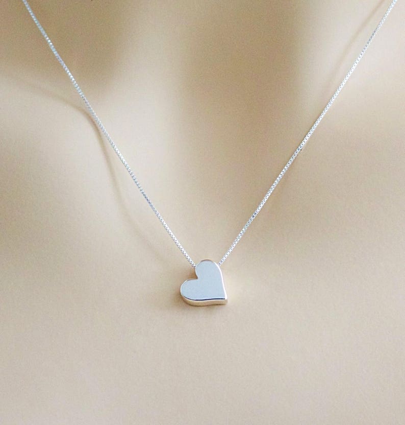 Sterling Silver Heart Bead Necklace, Simple Floating Heart Charm, Minimal Heart Jewelry, Valentine's Love Gift, Mother's Day, Birthday Gift image 5