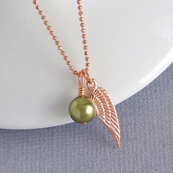 Rose Gold Angel Wing and Swarovski Birthstone Pearl Bereavement