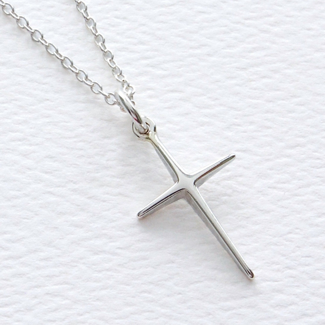 Sterling Silver Dainty Cross Necklace, Christmas Star Cross Jewelry