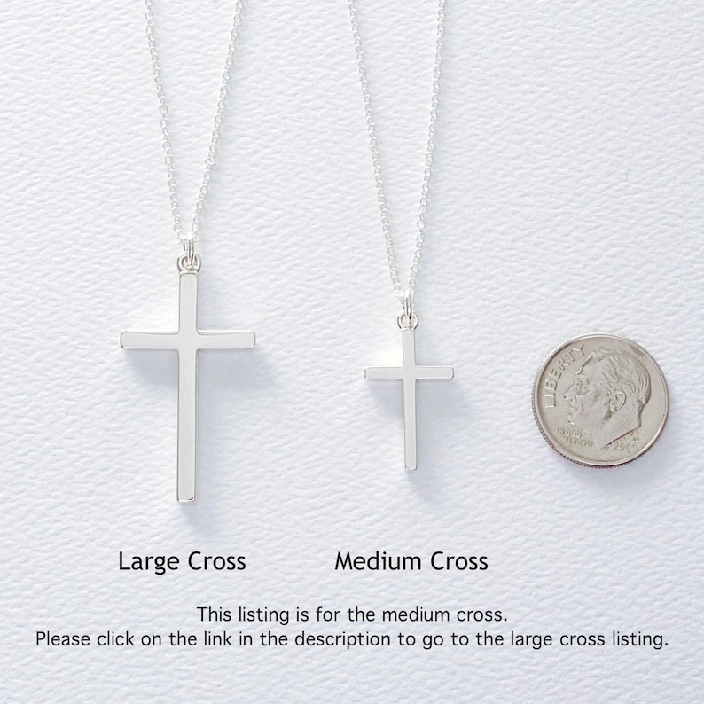 Sterling Silver Cross Necklace, Religious Jewelry Gift, Womens Christian Faith Medium Cross Pendant, Christmas Cross Gift, FREE SHIPPING 画像 5
