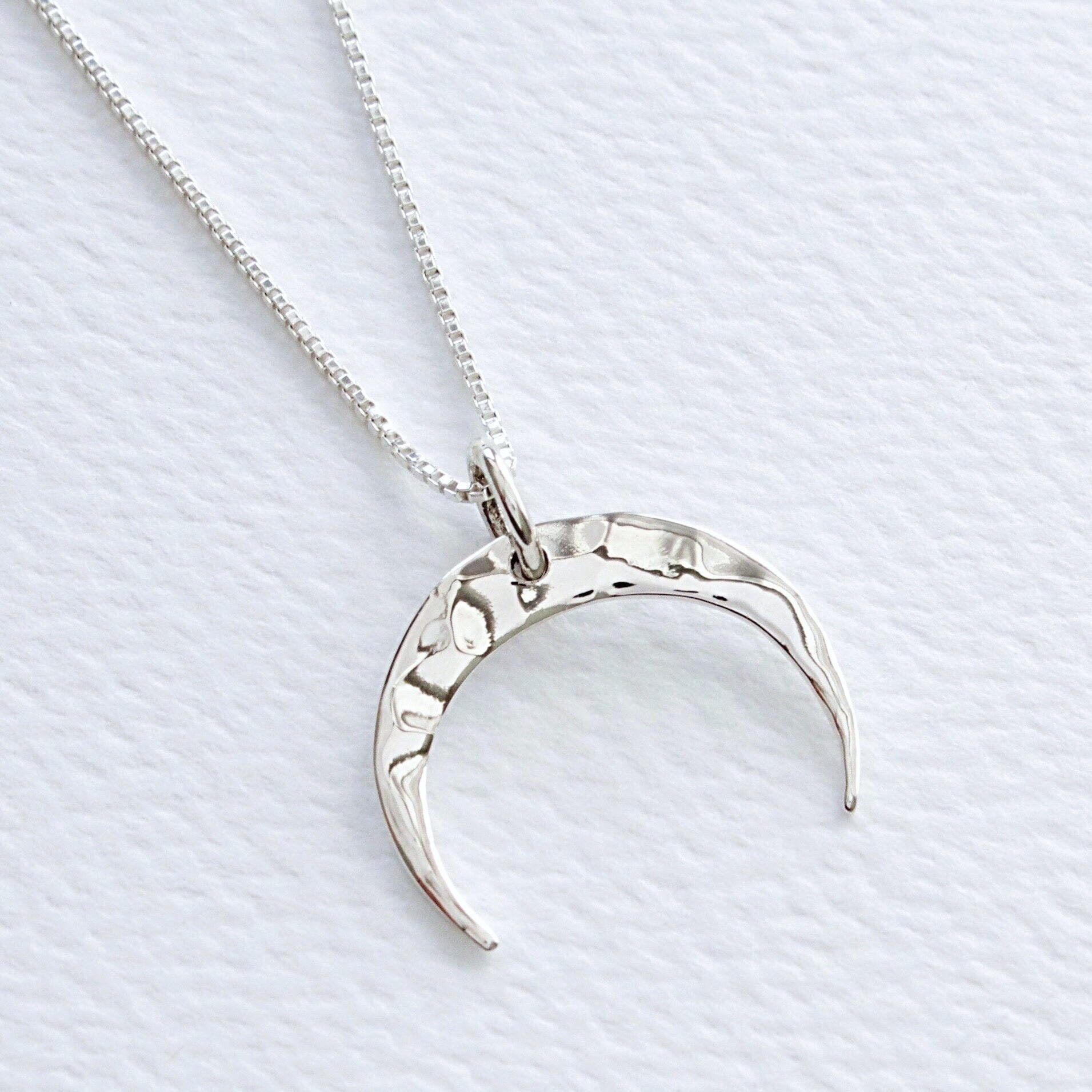 Crescent Moon Hammered Sterling Silver Pendant Necklace
