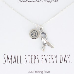 Alcoholics Anonymous AA Charm Necklace, Awareness Ribbon, Unity Recovery Service, Sterling Silver AA Charm, Sobriety Circle Triangle Symbol
